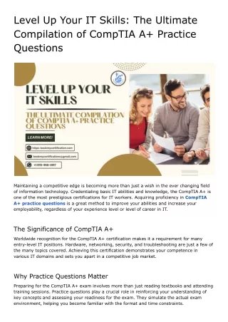 Level Up Your IT Skills_ The Ultimate Compilation of CompTIA A  Practice Questions