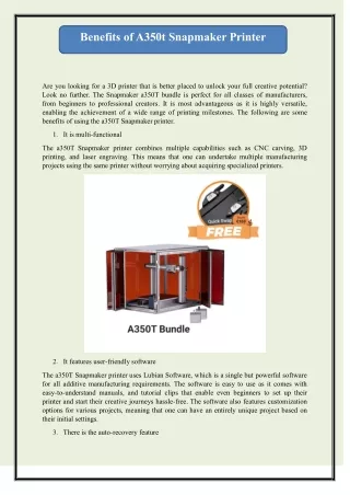 Benefits of A350t Snapmaker Printer