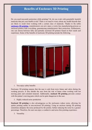 Benefits of Enclosure 3D Printing