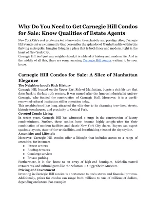 Why You Need to Get Carnegie Hill Condos for Sale_ Know Qualities of Estate Agents