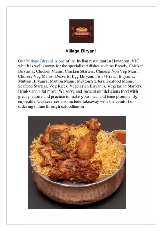 Extra 15% off at village Biryani Hawthorn Menu, Order now!!