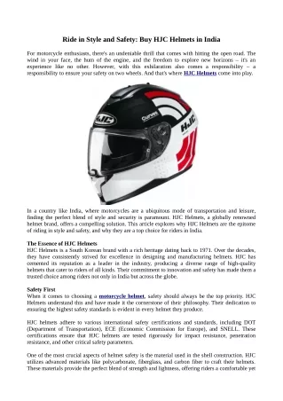 Ride in Style and Safety: Buy HJC Helmets in India