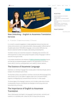 New Unlocking – English to Assamese Translation Services