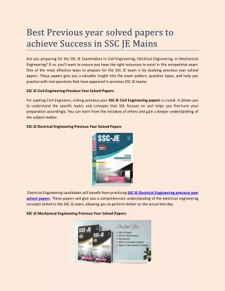 Best Previous year solved papers to achieve Success in SSC JE Mains (1)