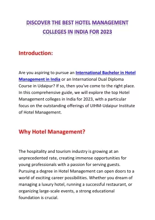 Discover the Best Hotel Management Colleges in India for 2023