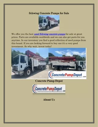 Schwing Concrete Pumps for Sale, concretepumpdepot.com