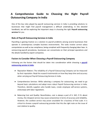 A Comprehensive Guide to Choosing the Right Payroll Outsourcing Company in India