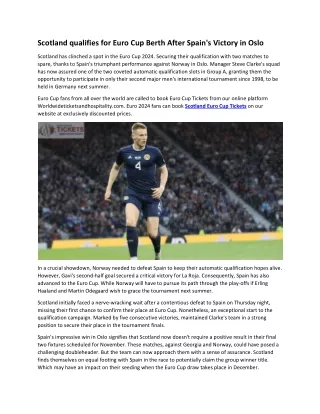 Scotland qualifies for Euro Cup Berth After Spain