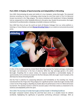 Paris 2024 A Display of Sportsmanship and Adaptability in Wrestling