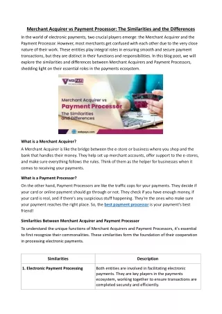 Merchant Acquirer vs Payment Processor The Similarities and the Differences