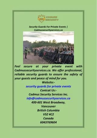 Security Guards For Private Events  Cadmussecurityservices.ca