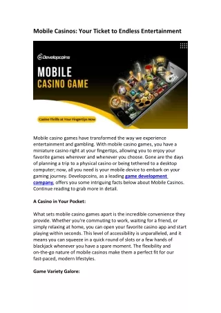 Explore About Mobile Casino Games