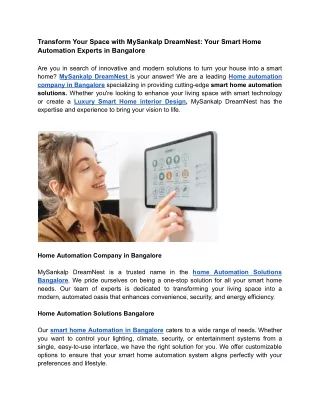 Transform Your Space with MySankalp DreamNest_ Your Smart Home Automation Experts in Bangalore