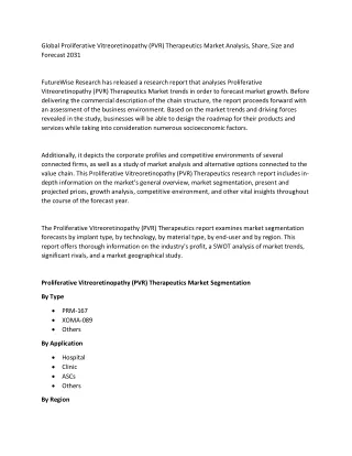 Proliferative Vitreoretinopathy (PVR) Therapeutics Market