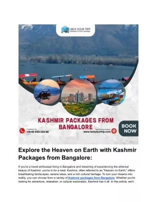 Explore the Heaven on Earth with Kashmir Packages from Bangalore_