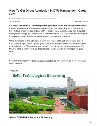 DTU Delhi Direct admission-Call @ 9354992359-Management quota in DTU Delhi-yourmbaguide.com-How To Get Direct Admission