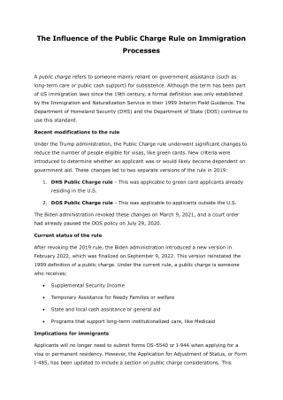 The Influence of the Public Charge Rule on Immigration Processes