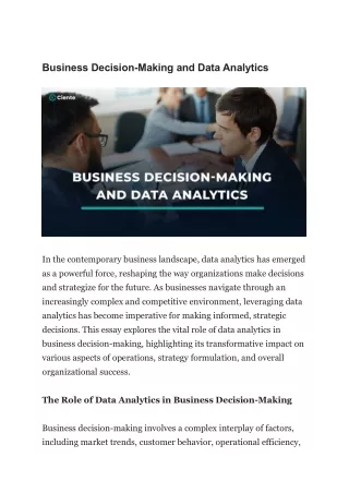 Business Decision-Making and Data Analytics