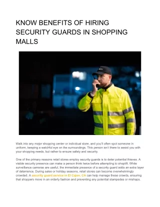 KNOW BENEFITS OF HIRING SECURITY GUARDS IN SHOPPING MALLS