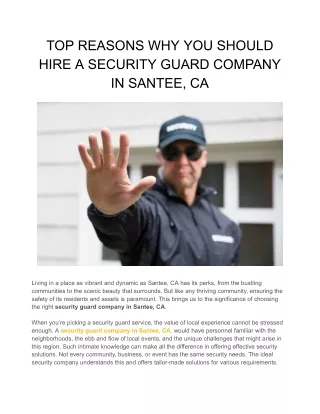 TOP REASONS WHY YOU SHOULD HIRE A SECURITY GUARD COMPANY IN SANTEE, CA