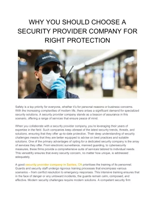 WHY YOU SHOULD CHOOSE A SECURITY PROVIDER COMPANY FOR RIGHT PROTECTION