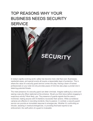 TOP REASONS WHY YOUR BUSINESS NEEDS SECURITY SERVICE