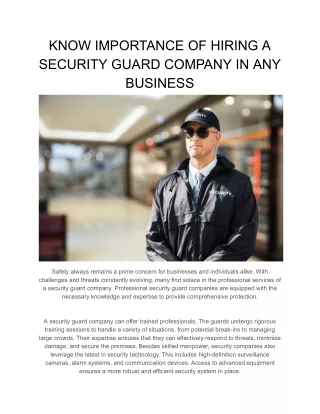 KNOW IMPORTANCE OF HIRING A SECURITY GUARD COMPANY IN ANY BUSINESSprofessional security guard company in El Cajon, CASaf