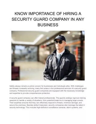 KNOW IMPORTANCE OF HIRING A SECURITY GUARD COMPANY IN ANY BUSINESS