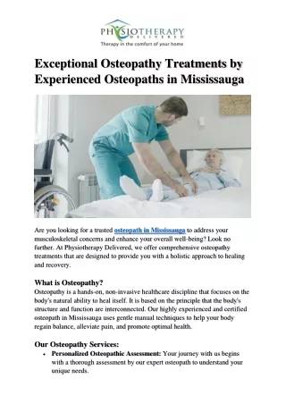 Exceptional Osteopathy Treatments by Experienced Osteopaths in Mississauga