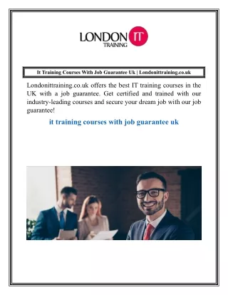 It Training Courses With Job Guarantee Uk  Londonittraining.co.uk