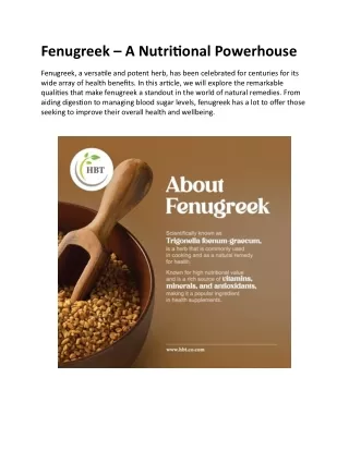 Fenugreek – A Nutritional Powerhouse