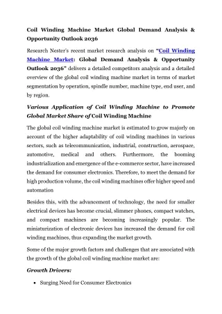 Coil Winding Machine Market Global Demand Analysis & Opportunity Outlook 2036