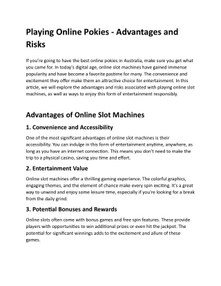 Playing Online Pokies - Advantages and Risks
