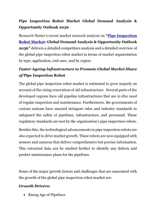 Pipe Inspection Robot Market Global Demand Analysis & Opportunity Outlook 2036