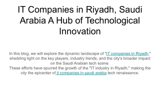 IT Companies in Riyadh, Saudi Arabia A Hub of Technological Innovation