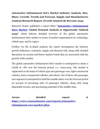 Automotive Infotainment SoCs Market Trends and Forecast 2035