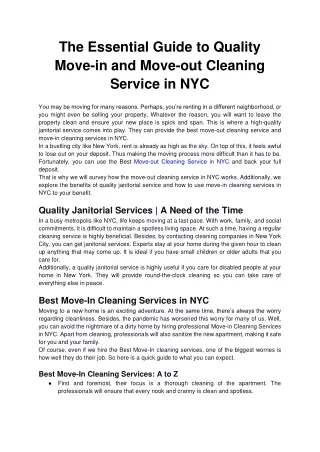 The Essential Guide to Quality Move-in and Move-out Cleaning Service in NYC