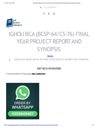 Ignou Bca Bcsp 64 Cs 76 Final Year Project Report And Synopsis