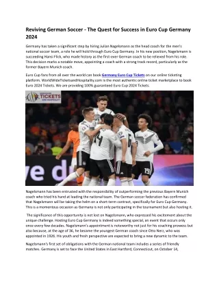 Reviving German Soccer - The Quest for Success in Euro Cup Germany 2024
