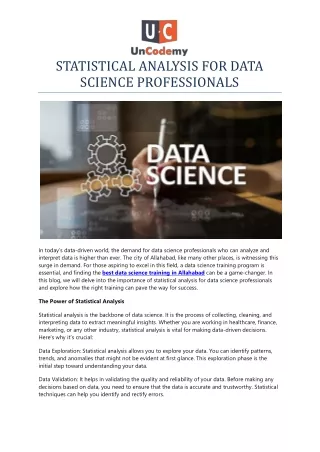 STATISTICAL ANALYSIS FOR DATA SCIENCE PROFESSIONALS