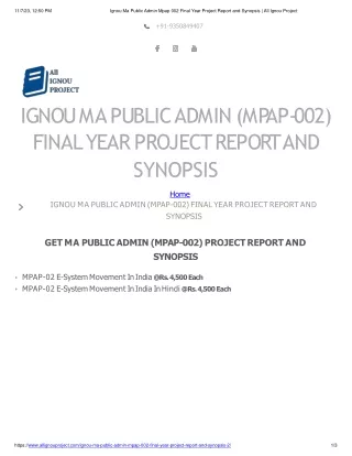 Ignou Ma Public Admin Mpap 002 Final Year Project Report And Synopsis