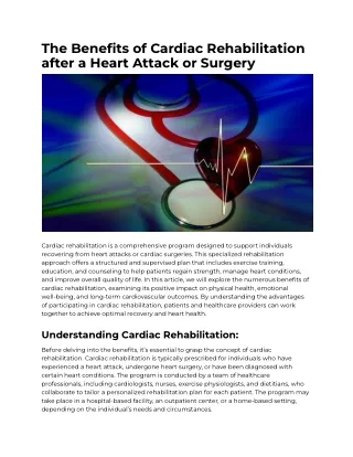 The Benefits of Cardiac Rehabilitation after a Heart Attack or Surgery