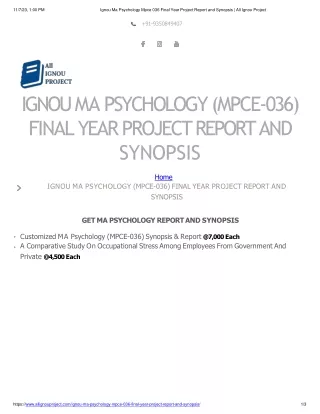 Ignou Ma Psychology Mpce 036 Final Year Project Report And Synopsis