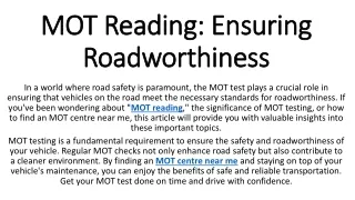 MOT Reading Ensuring Roadworthiness