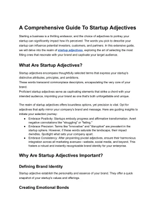 A Comprehensive Guide To Startup Adjectives