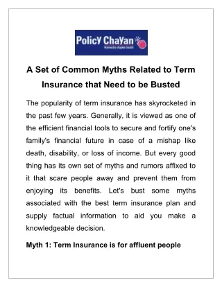 A Set of Common Myths Related to Term Insurance that Need to be Busted