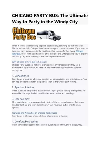 CHICAGO PARTY BUS: The Ultimate Way to Party in the Windy City