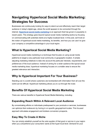 Navigating Hyperlocal Social Media Marketing: Strategies for Success
