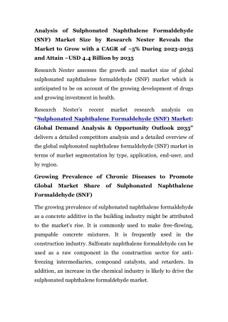 Sulphonated Naphthalene Formaldehyde (SNF) Market