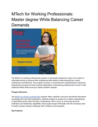 MTech for Working Professionals: Master degree While Balancing Career Demands